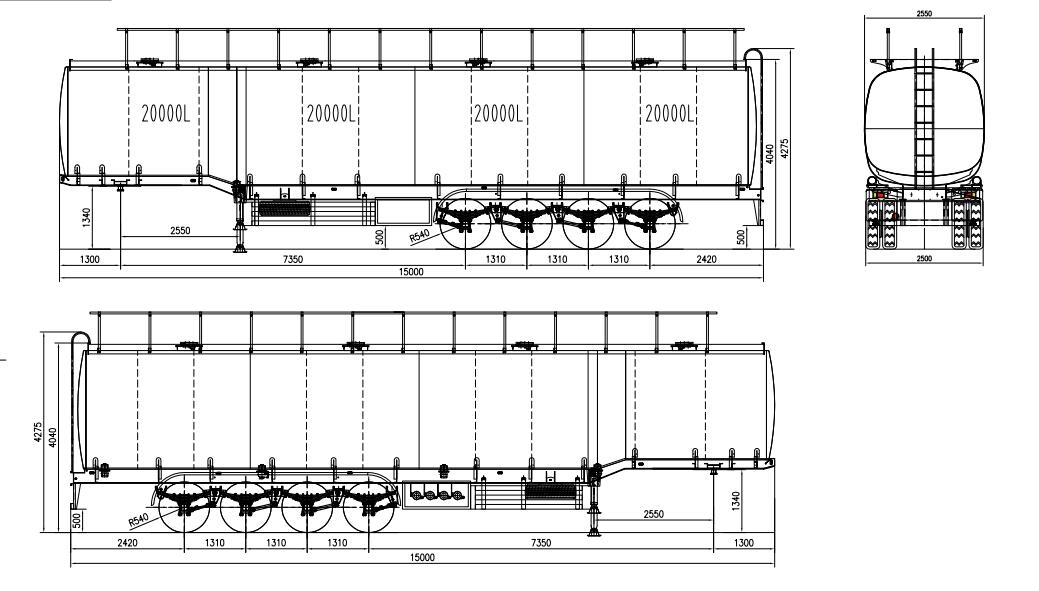 Heavy-duty asphalt tank trailer with 80m³ insulated tank and 4×16T axles for hot bitumen transport