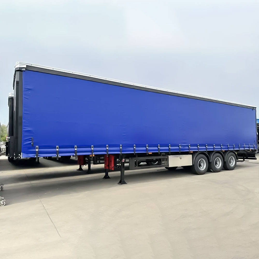 Blue 3 axle curtain side dry van trailer for heavy-duty cargo transport