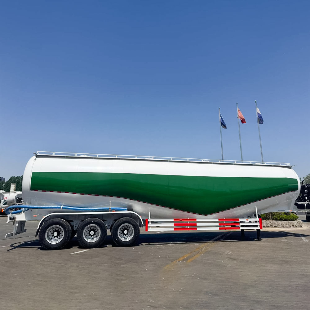 Heavy-duty cement semi-trailer showing W-shaped tank and triple 20T BPW axles