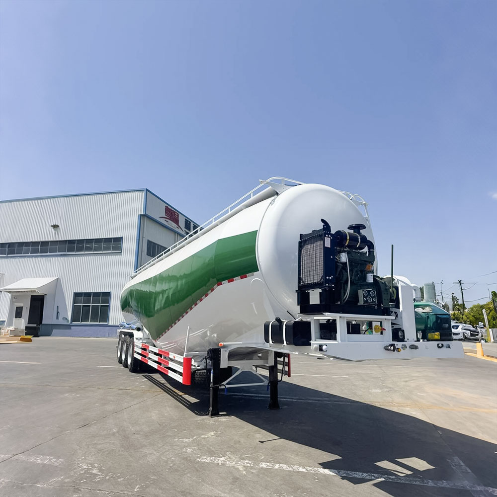 Heavy-duty cement semi-trailer showing W-shaped tank and triple 20T BPW axles