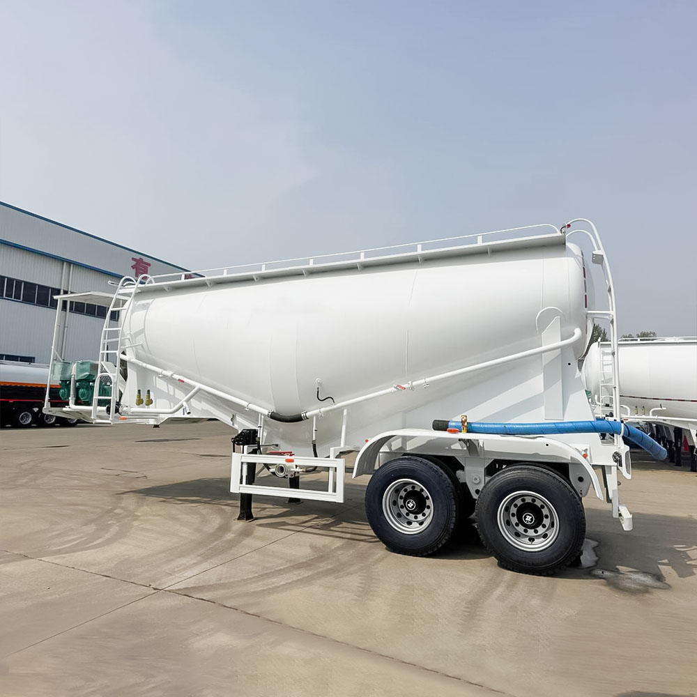 Professional 24m³ cement tanker featuring 4mm steel body, 5mm reinforced ends, and 10-leaf spring suspension for construction material transport.
