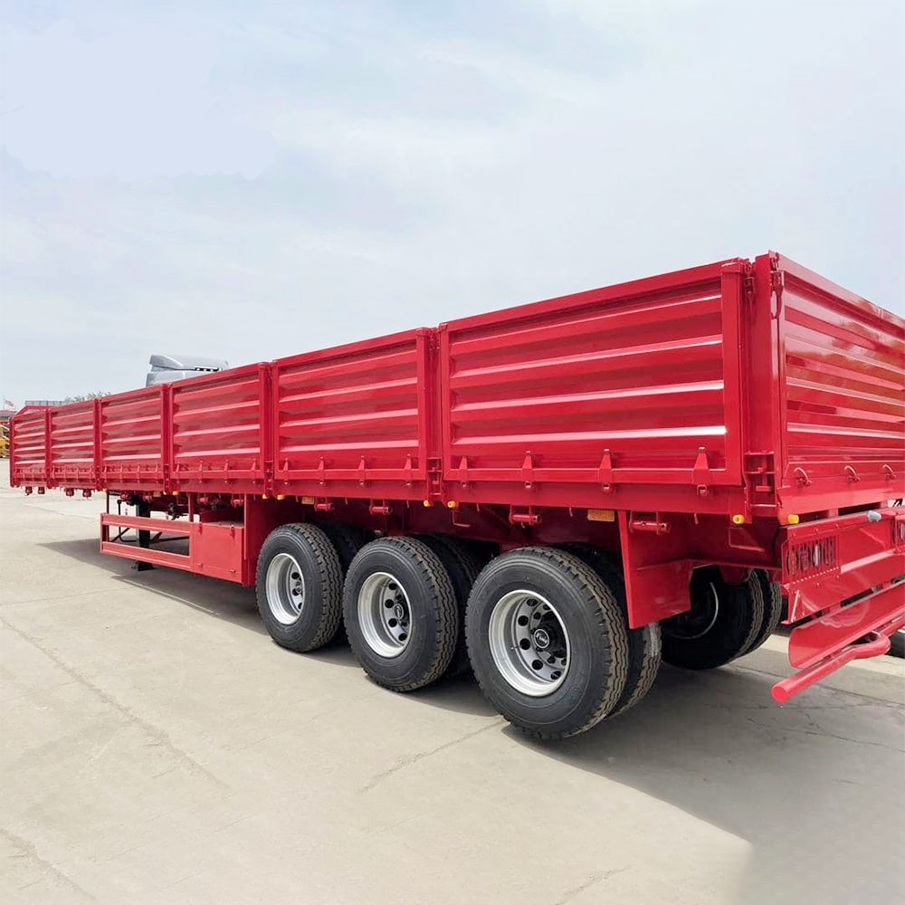 Red 3 Axle Side Wall Semi Trailer for Cargo Transport